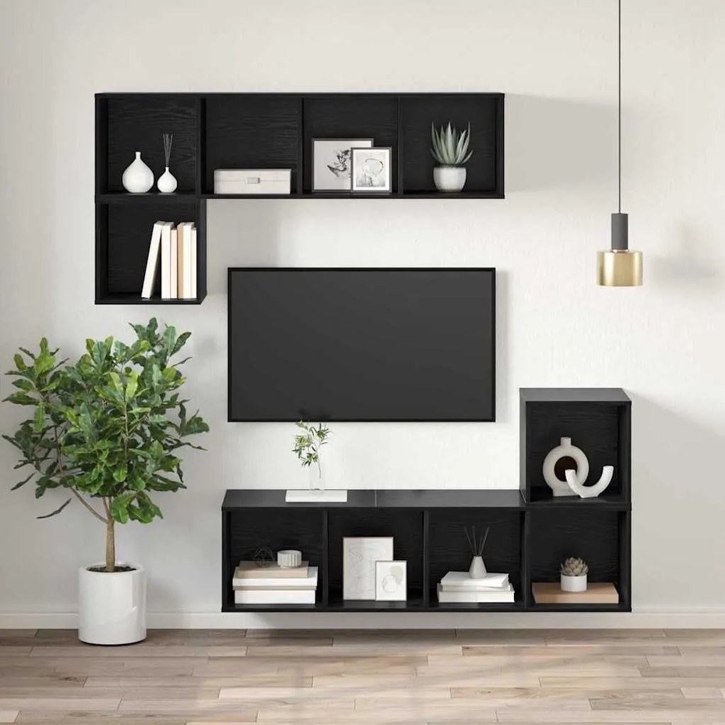 Gabinete para TV com prateleira Carvalho preto 37 x 37 x 107 cm