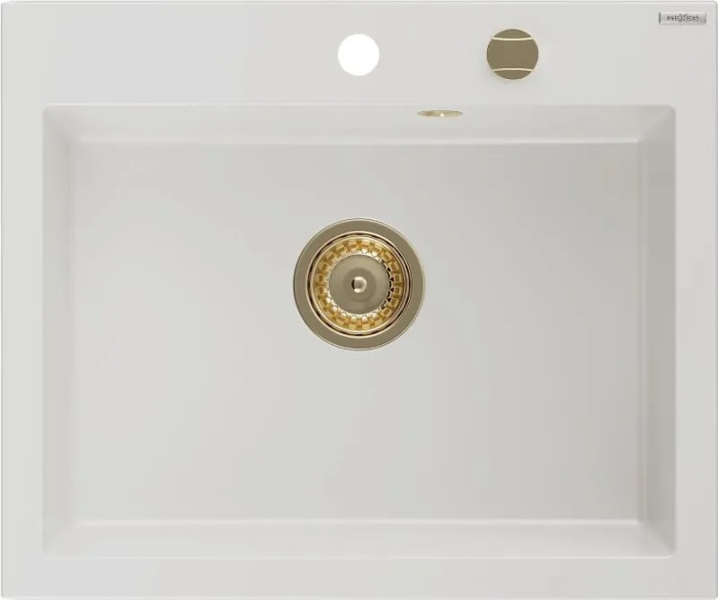 Mexen Elix lava-loiça em granito de 1 bacia 600 x 500 mm, branco, sifão dourado - 6525601005-20-G
