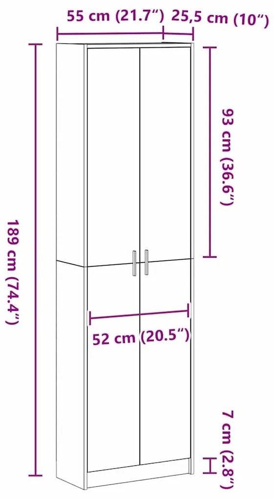Guarda-roupa Cinza Sonoma 55x25x189 cm Aglomerado de Madeira