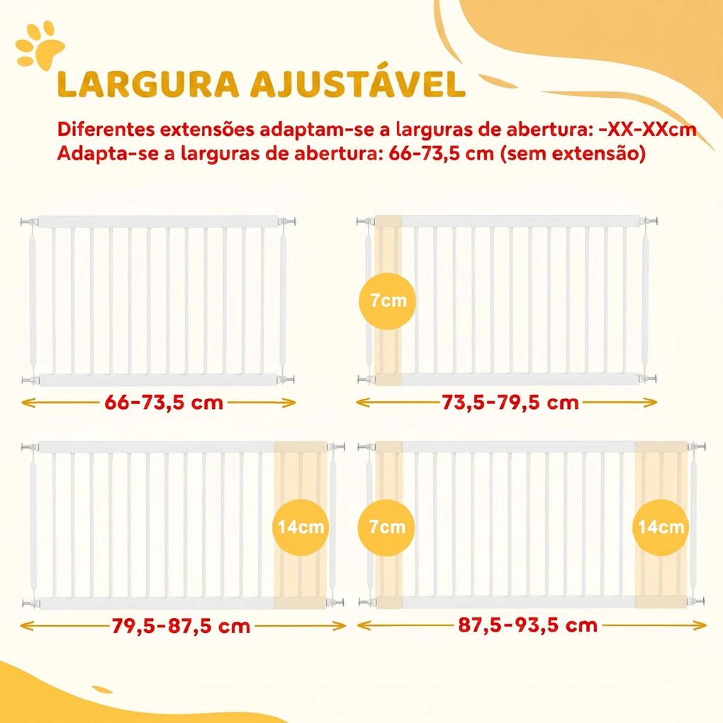 Barreira de Segurança Extensível para Cães Pequenos 67-93,5 cm Altura 45 cm para Portas e Escadas Branco