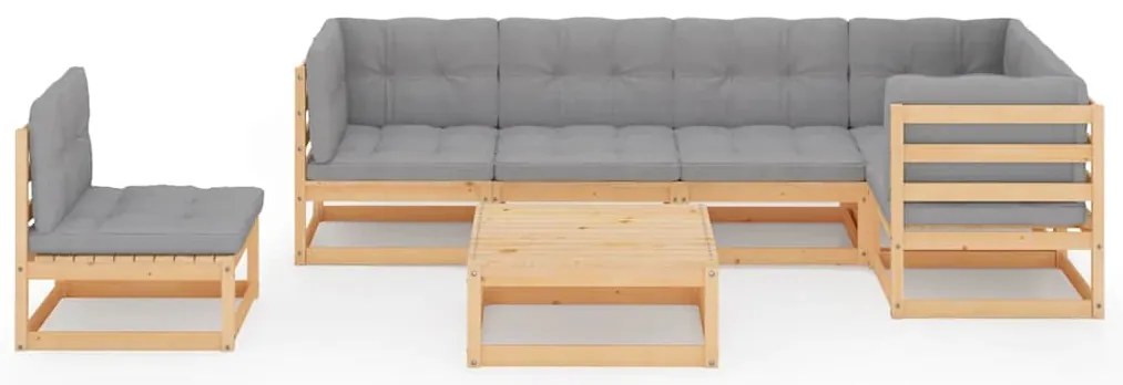 7 pcs conjunto lounge de jardim c/ almofadões pinho maciço