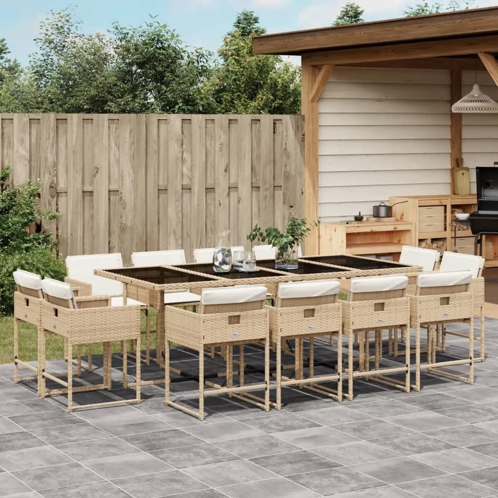 vidaXL 13 pcs conjunto de jantar p/ jardim com almofadões vime PE bege