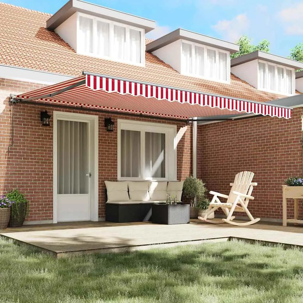 Toldo Retrátil Manual Listrado Vermelho e Branco 450x300 cm