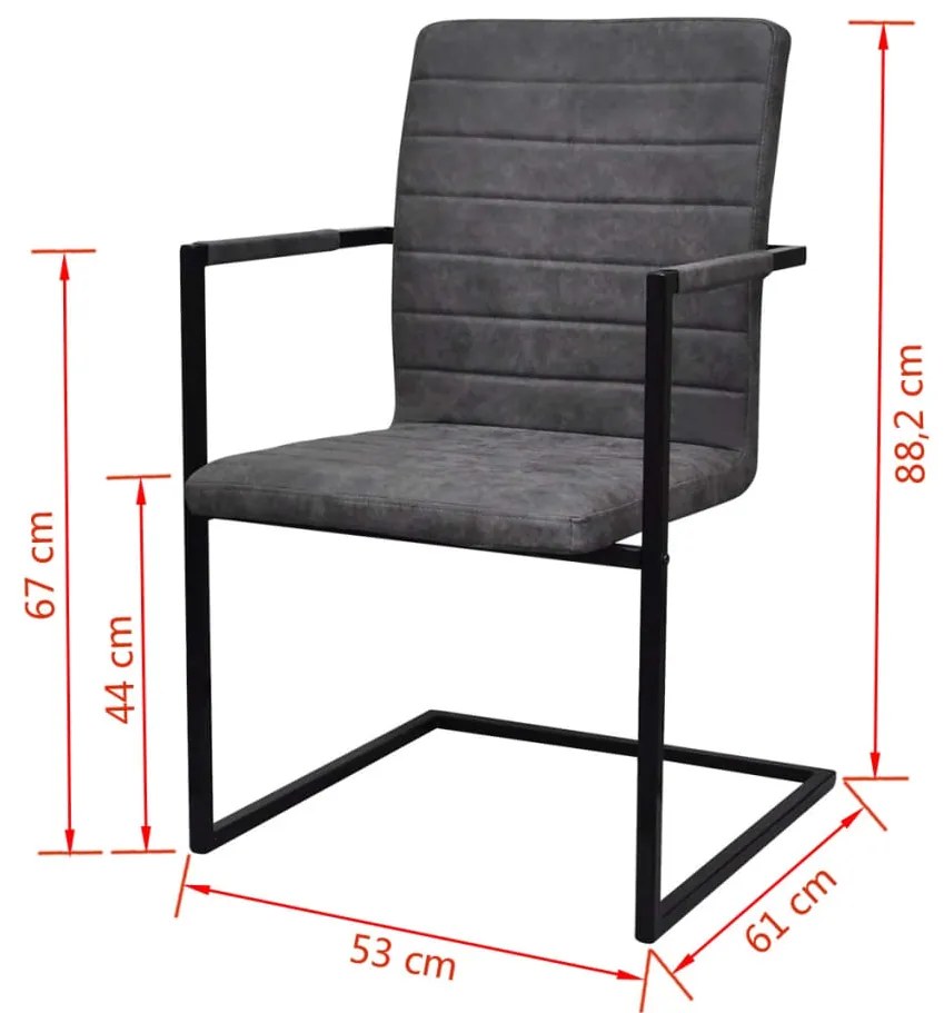 Cadeiras de jantar cantilever 2 pcs couro artificial cinzento