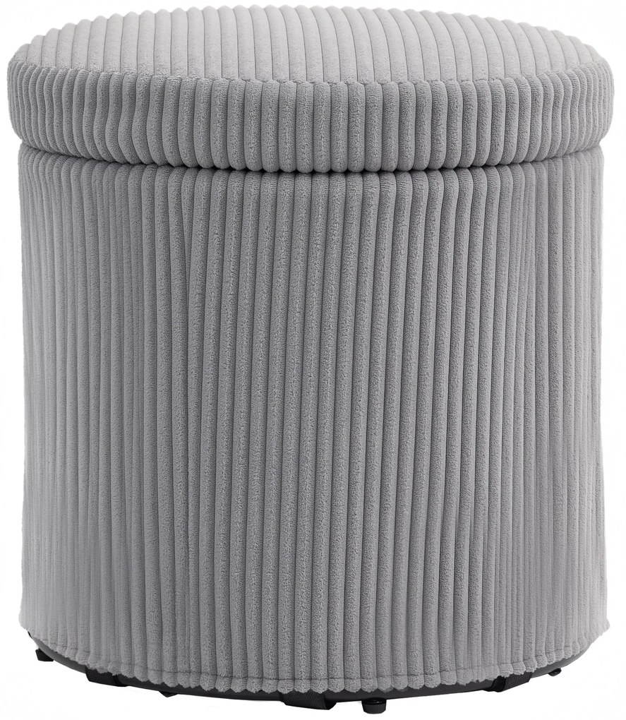 HOMCOM Puff de Arrumação Baú de Arrumação Redondo Estofado em Veludo Cotelê  Tampa Removível Ø40x41 cm Cinza Claro | Aosom Portugal