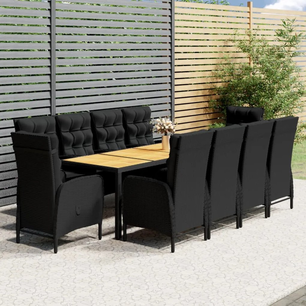vidaXL 11 pcs conjunto de jantar para jardim vime PE preto
