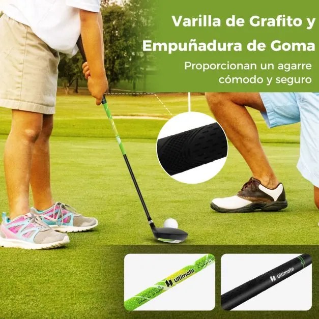 Conjunto de Tacos de Golfe para Crianças dos 8 aos 10 Anos Inclui Saco de Apoio com Capuz para Chuva Nº 1 Driver Nº 1 Irons e Nº 7 Putter#S Verde