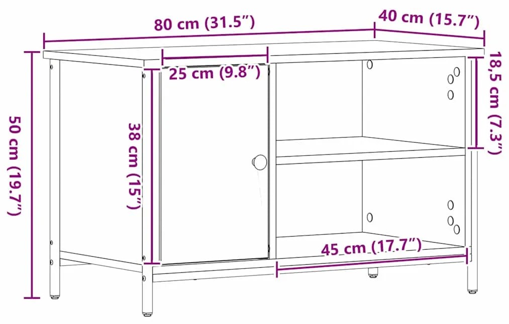 Casa de TV vidaXL Caramelo 80x40x50 cm Madeira engenheirada e Aço