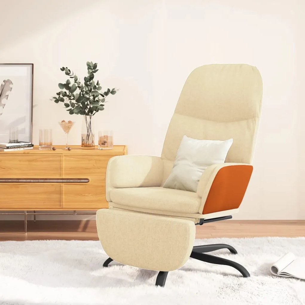 vidaXL Cadeira de descanso com apoio de pés tecido branco nata