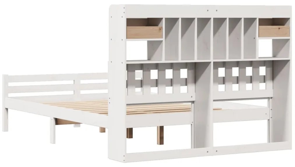 Cama com estante sem colchão 160x200 cm pinho maciço branco