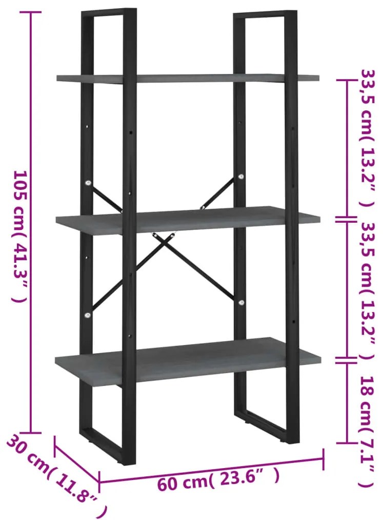 Estante 60x30x105 cm madeira de pinho maciça cinzento