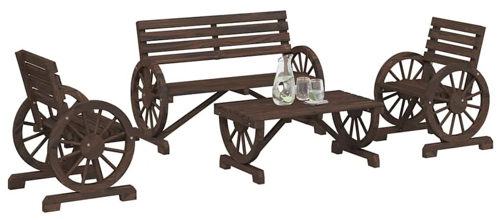 4 pcs conjunto lounge de jardim madeira de abeto maciça