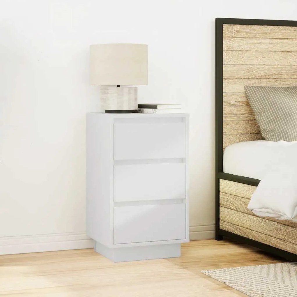 Mesa de cabeceira com luzes LED 38x34x65 cm branco