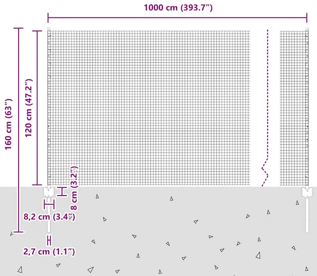 Cerca de Arame Soldado com 10 Postes U Cinza 1,2x10 m Aço