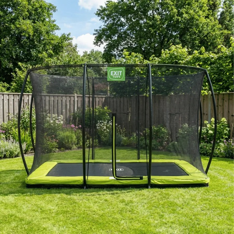 Trampolim retangular de solo Silhouette 214 x 305 cm com rede de segurança - verde