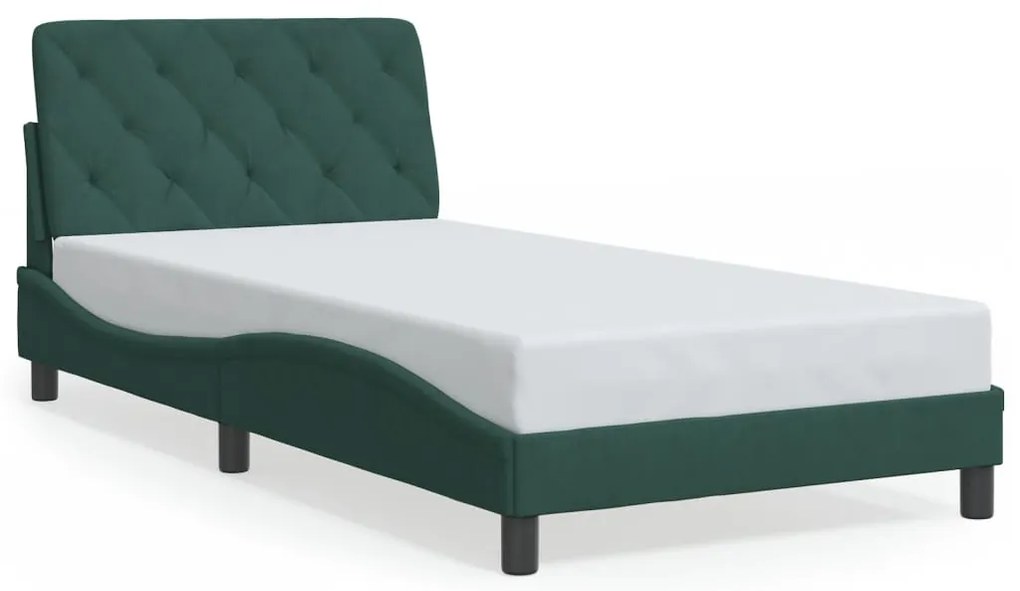 Estrutura de cama c/ luzes LED 100x200 cm veludo verde-escuro
