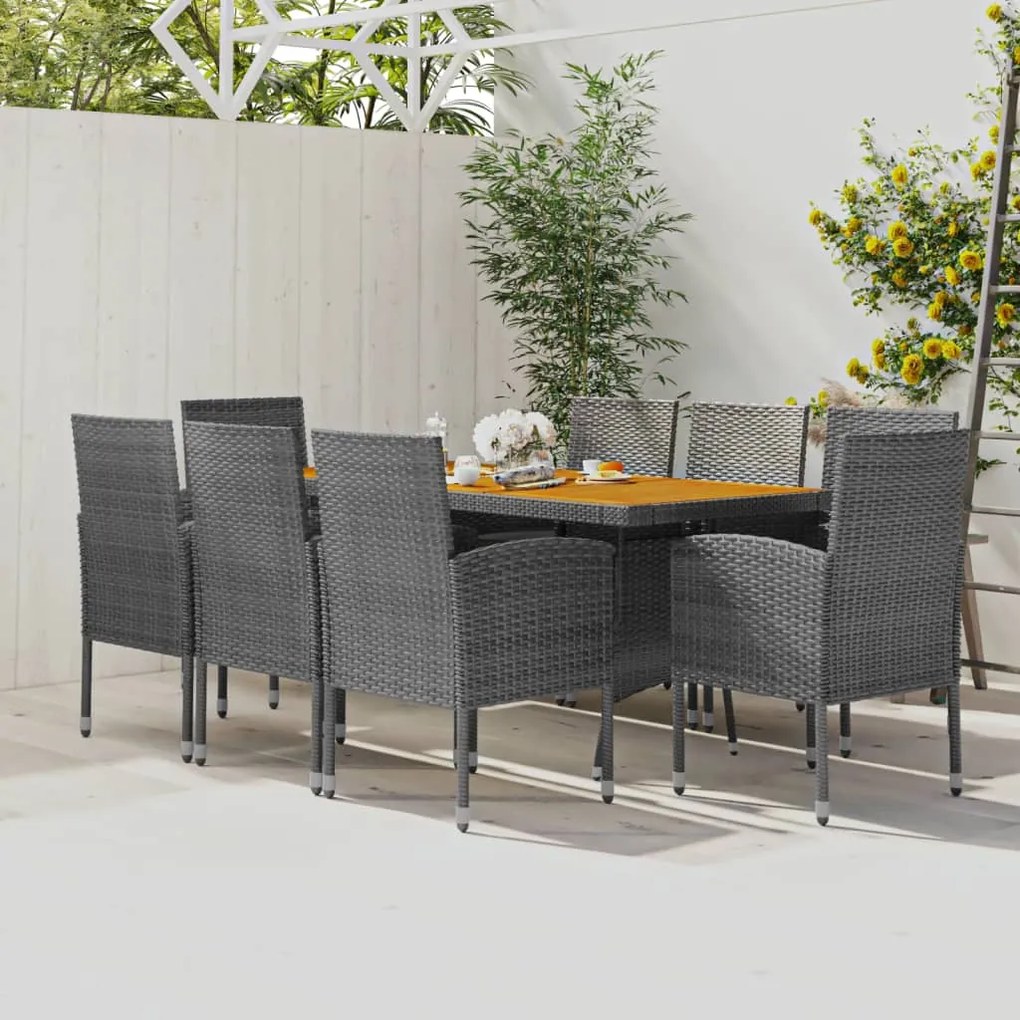 vidaXL 9 pcs conjunto de jantar para exterior vime PE cinzento