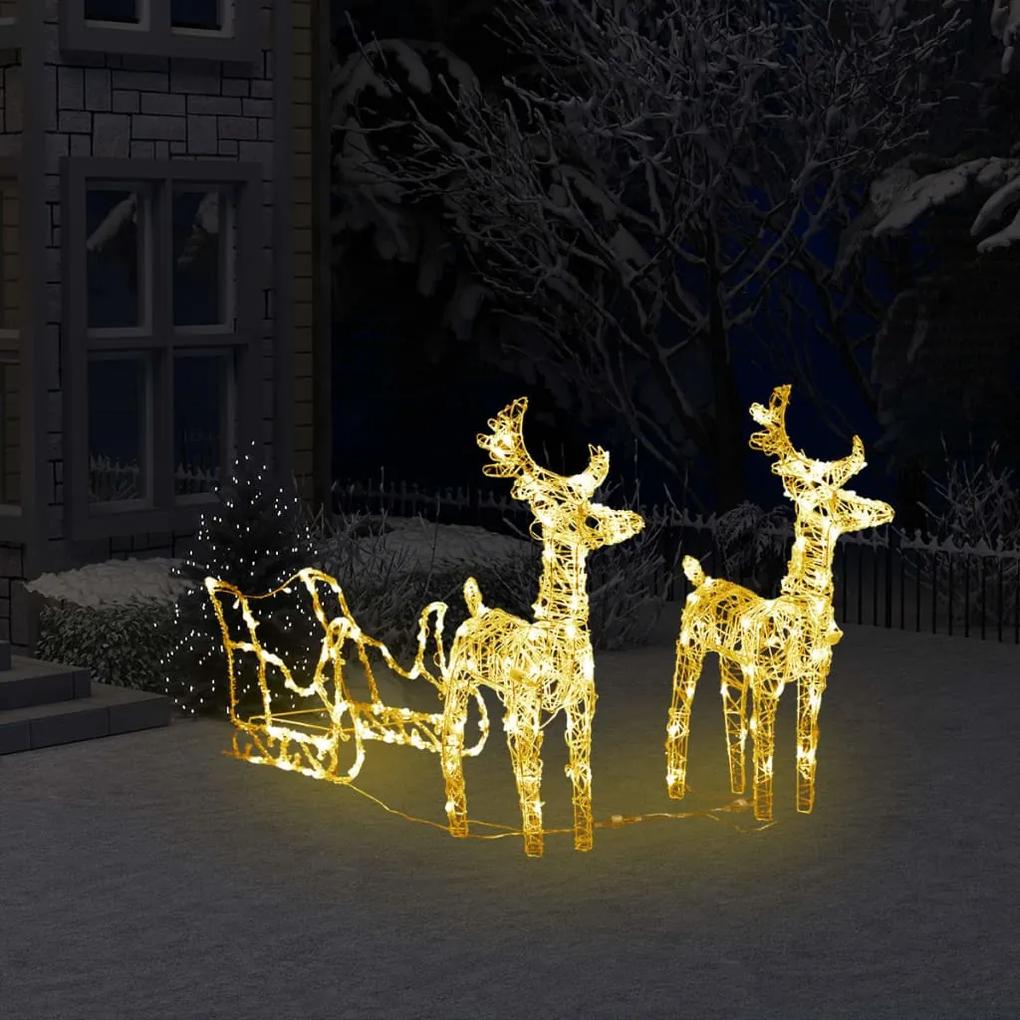 Decoração de Natal renas/trenó 160 luzes LED 130 cm acrílico