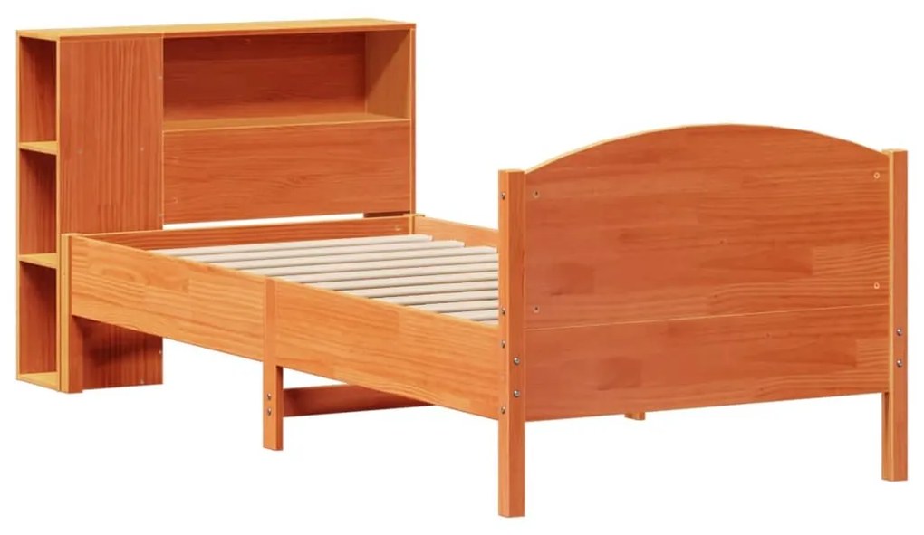 Cama com estante sem colchão 75x190cm pinho maciço castanho-mel