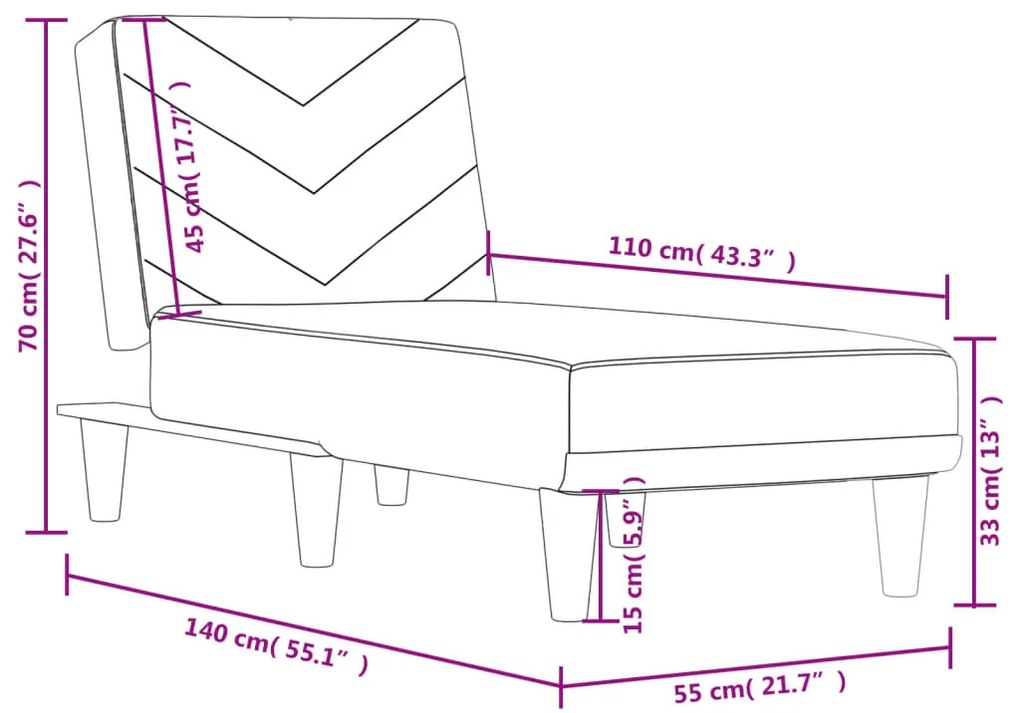 Chaise longue tecido cinzento-claro