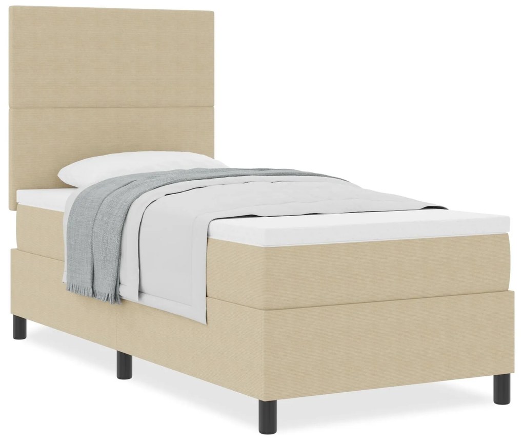 Cama Box Spring com Colchão Verde Claro Cinza Solteiro Tecido de Cordu