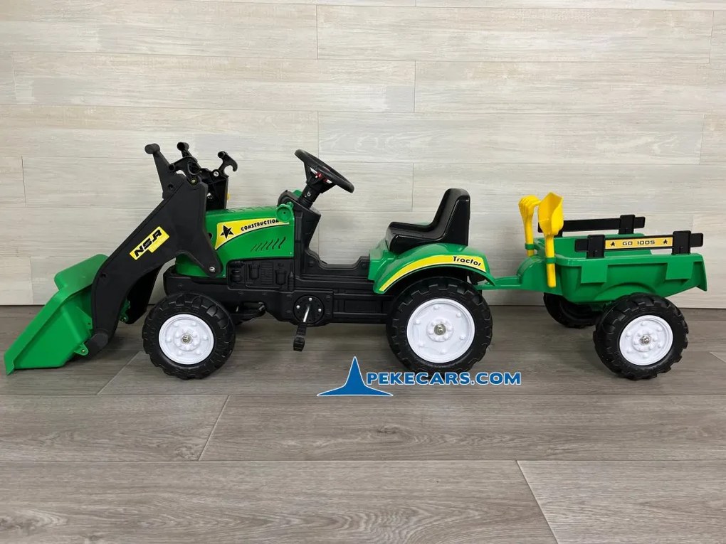 Trator infantil a pedais COM REBOQUE E PÁ, COR VERDE
