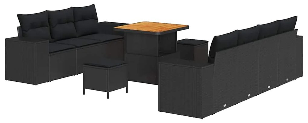 Conjunto de Sofás de Jardim vidaXL de 10 Peças com Almofadas Preto Rat