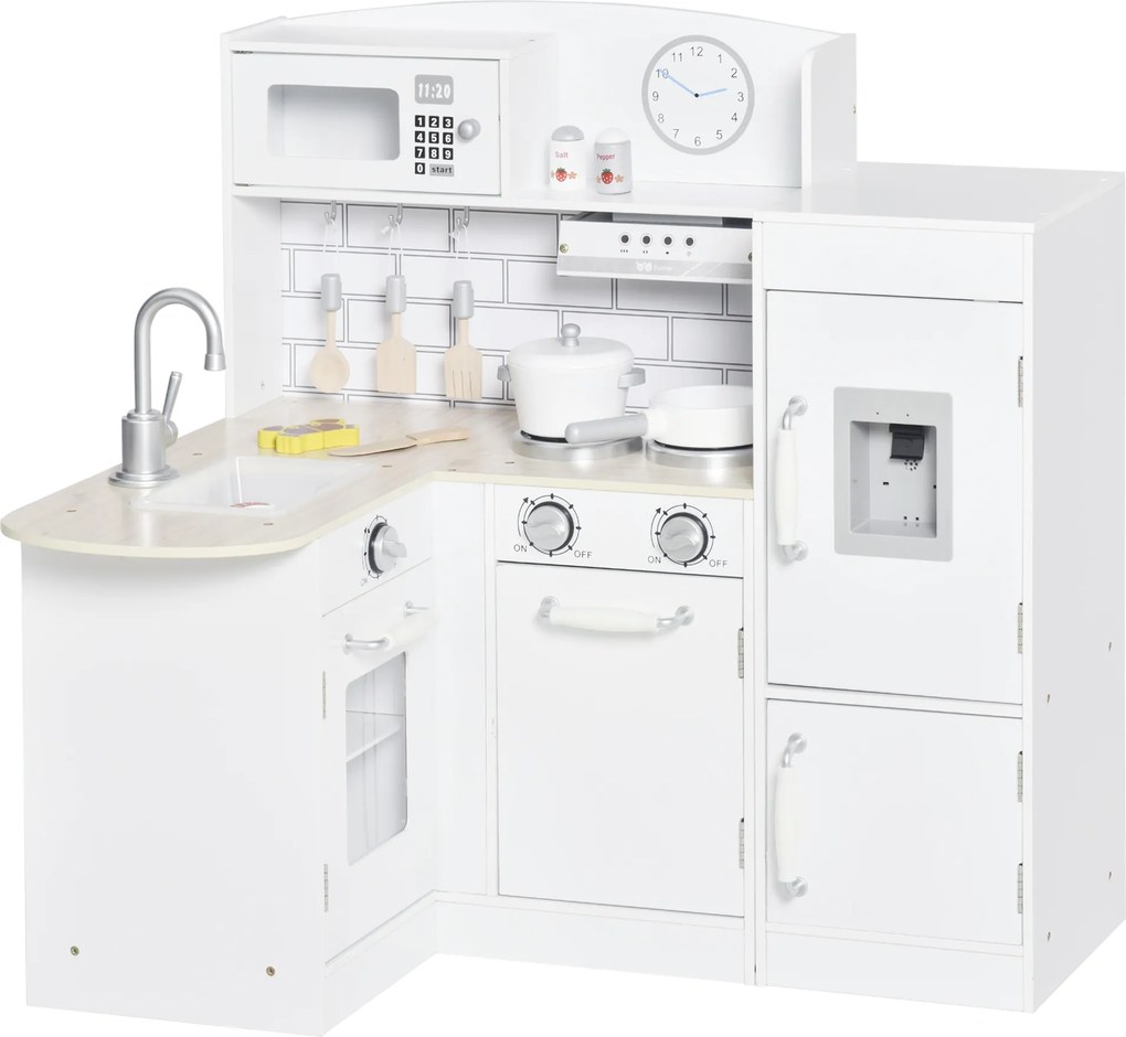 HOMCOM Cozinha de Brinquedo de Madeira para Crianças acima de 3 Anos Cozinha Infantil com Frigorífico Microondas Lavatório | Aosom Portugal