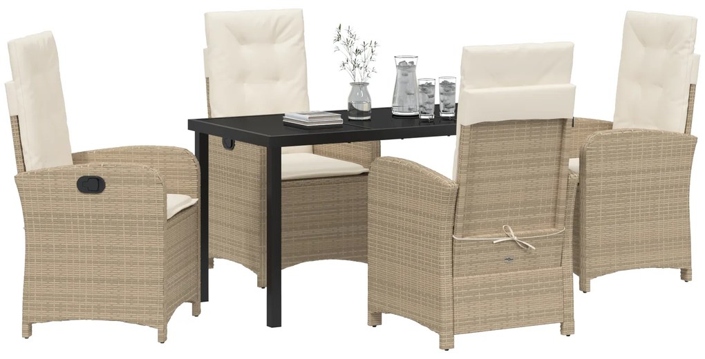Conjunto de Jantar de Jardim com Almofadas, Rattan Poliéster Bege