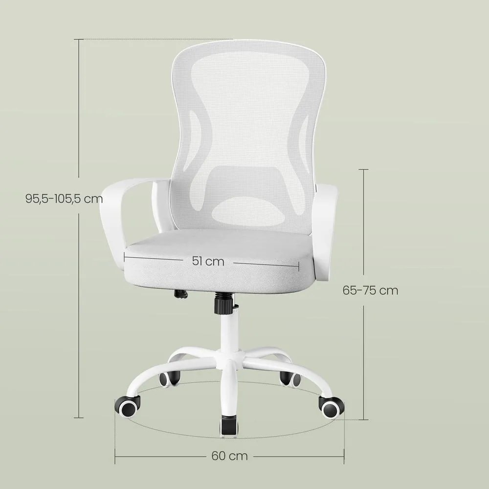 Cadeira de escritório ergonómica de malha, 60 x 60 x (95,5-105,5) cm com função de balanço cinzento-branco