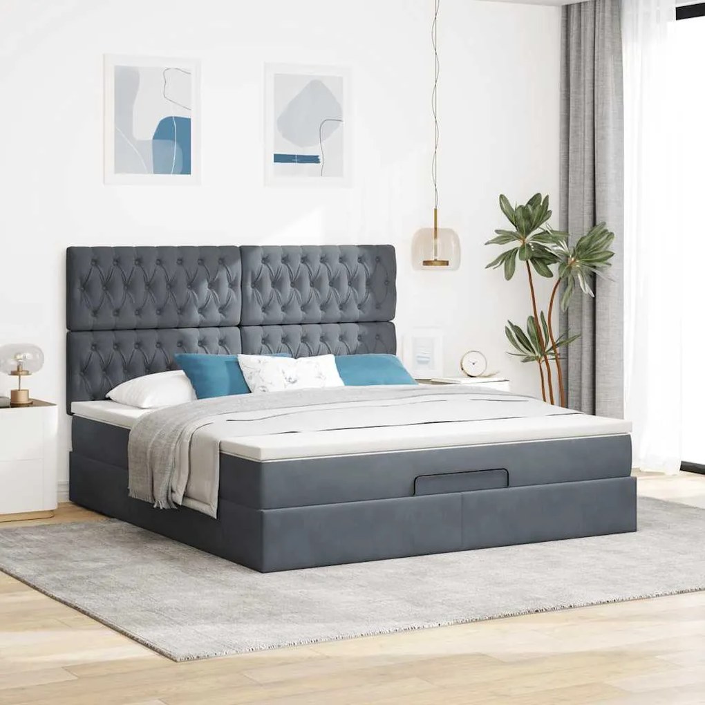 Estrutura cama otomana colchões 180x200 cm cinzento escuro