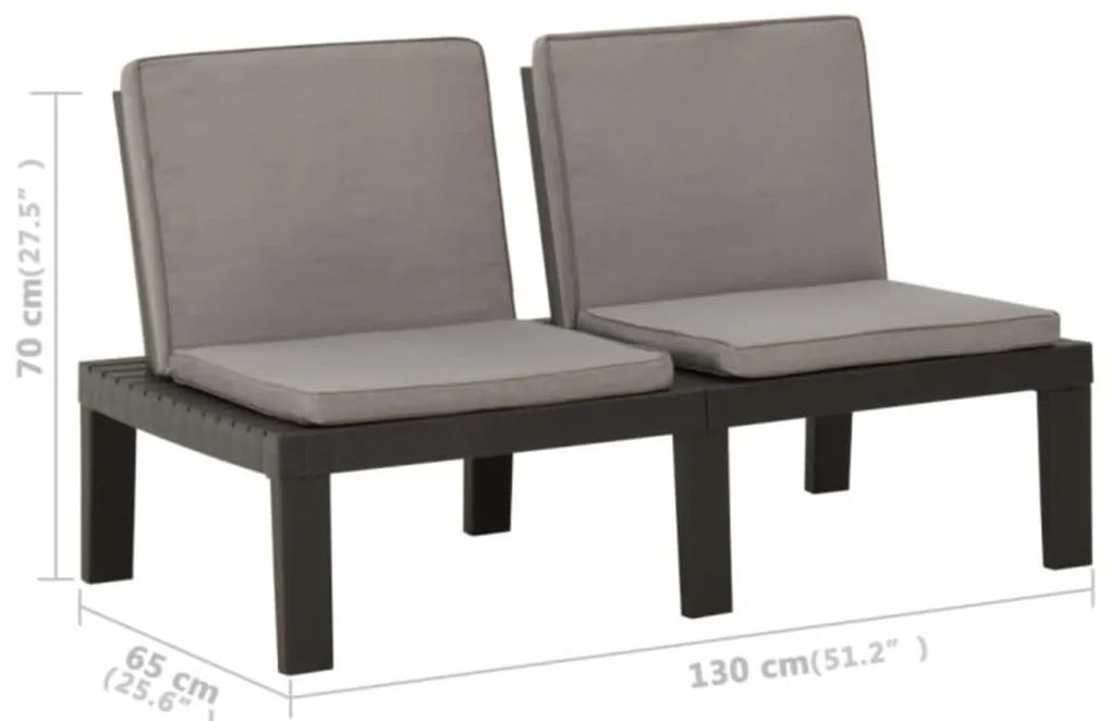 3 pcs conjunto lounge de jardim c/ almofadões plástico cinzento