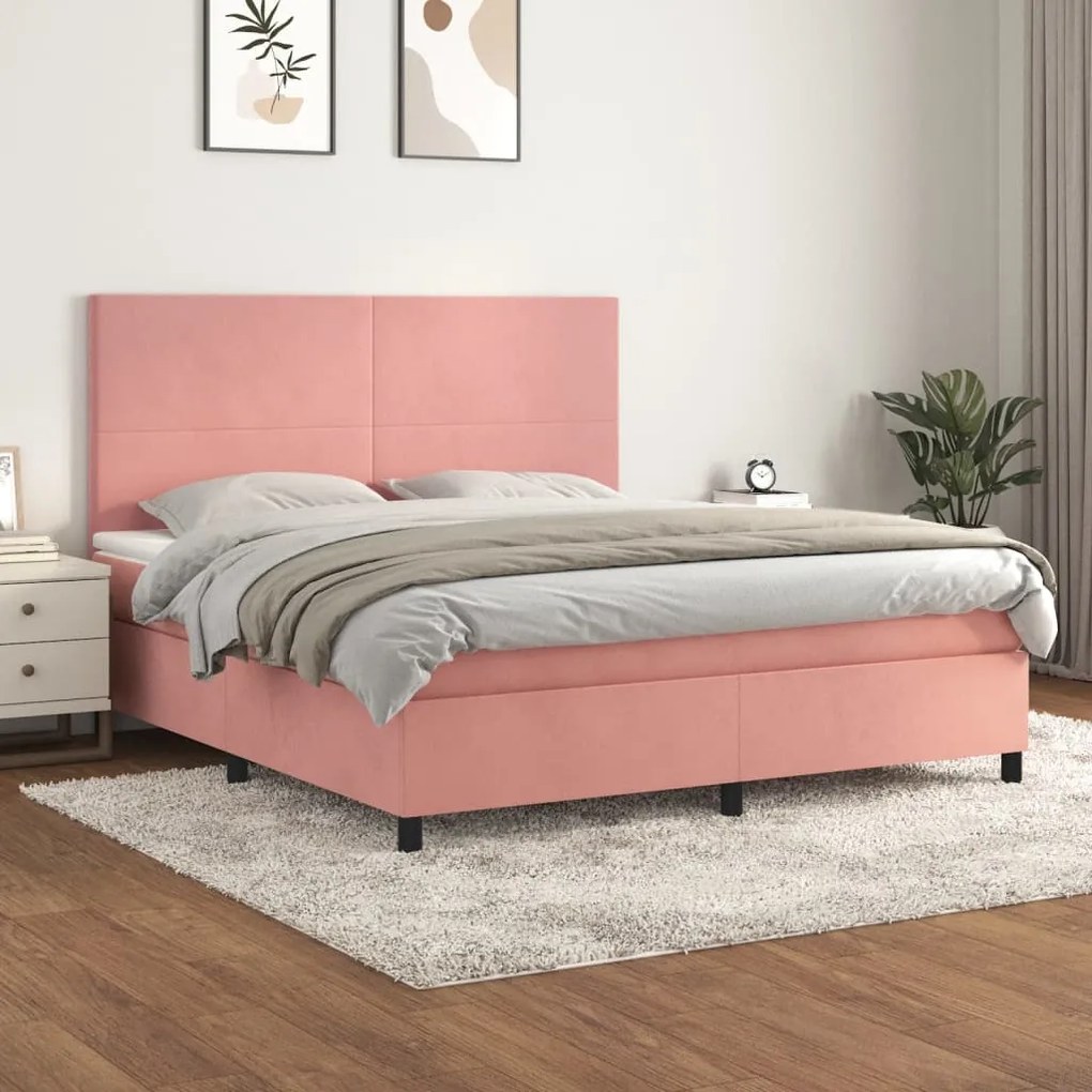 vidaXL Cama com molas/colchão 160x200 cm veludo rosa