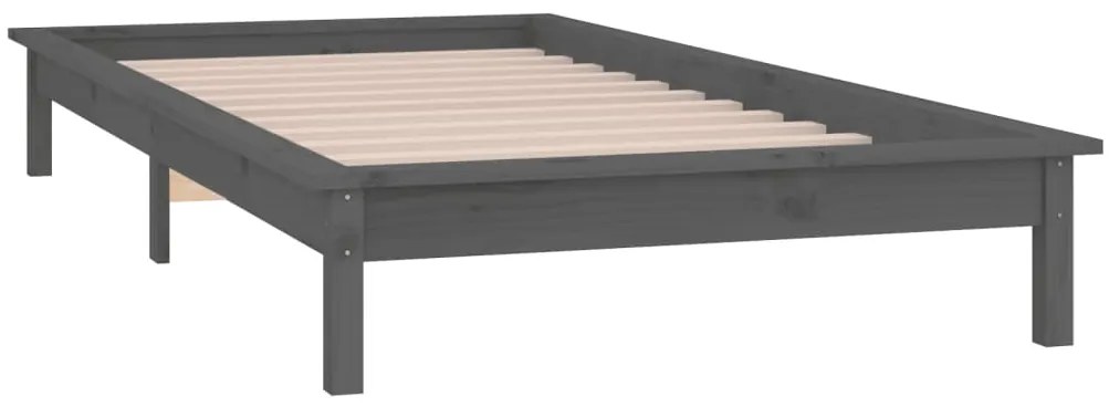 Estrutura de cama c/ luzes LED 90x200cm madeira maciça cinzento