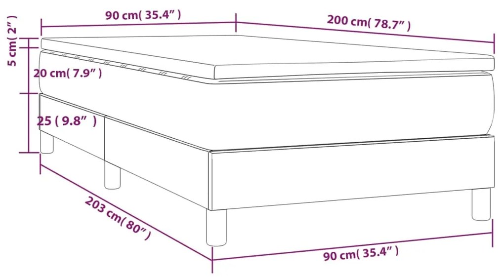 Cama com molas/colchão 90x200 cm tecido cinza-claro