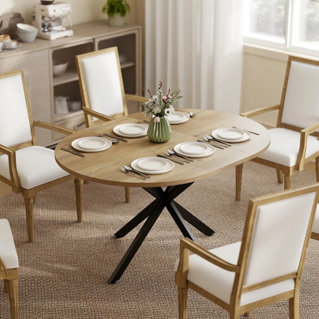 Mesa de jantar oval extensível para 4 a 6 pessoas, mesa de cozinha com extensão de 100-135 cm (CADEIRAS NÃO INCLUIDAS), com efeito de madeira natural