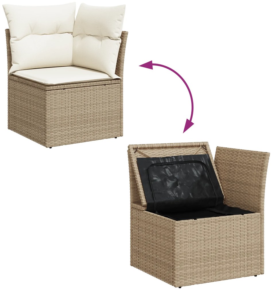 Conjunto de Sofás de Jardim de 8 Peças com Almofadas Bege Rattan Polié