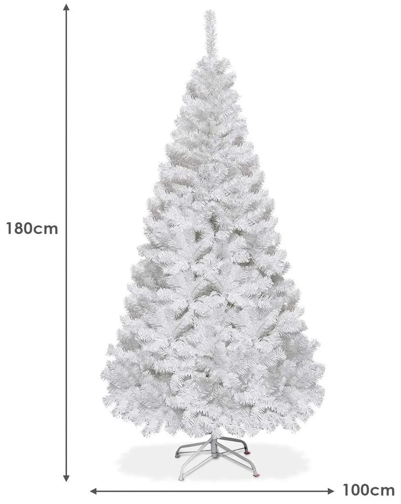 Árvore de Natal Artificial de 180cm com Base Metálica Material PVC Decoração de Festa Branca