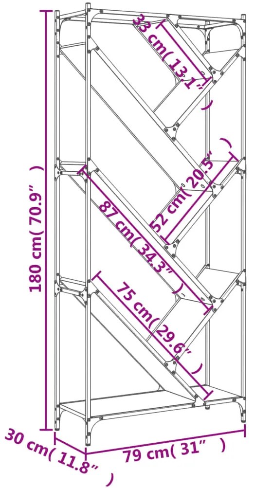 Estante 79x30x180 cm derivados de madeira e metal cinza sonoma