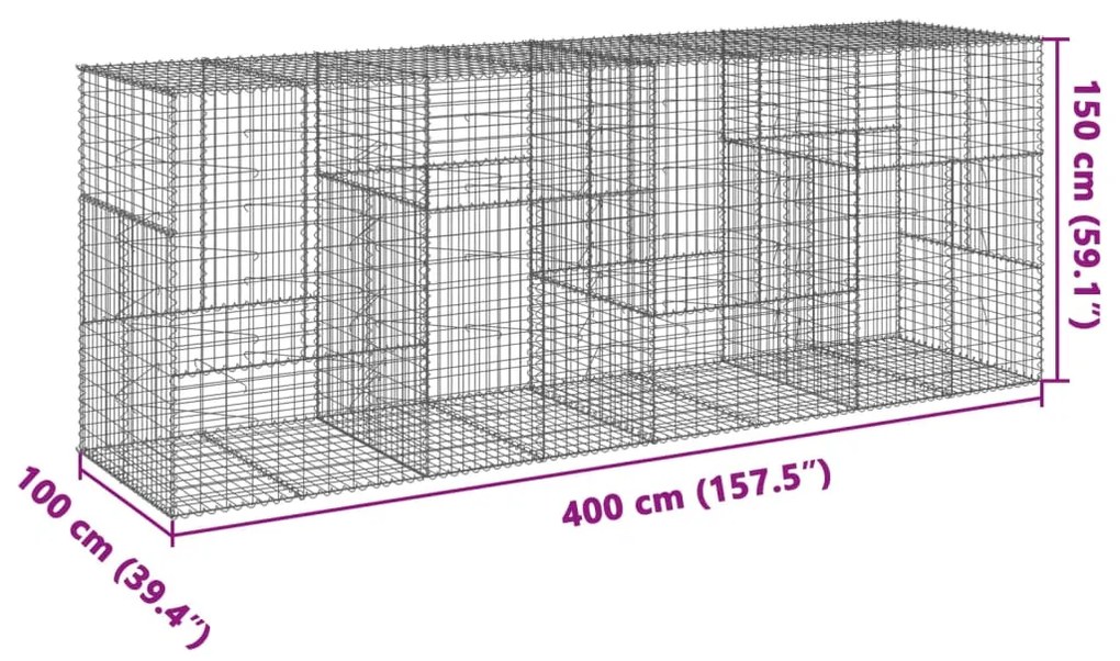Cesto gabião com cobertura 400x100x150 cm ferro galvanizado