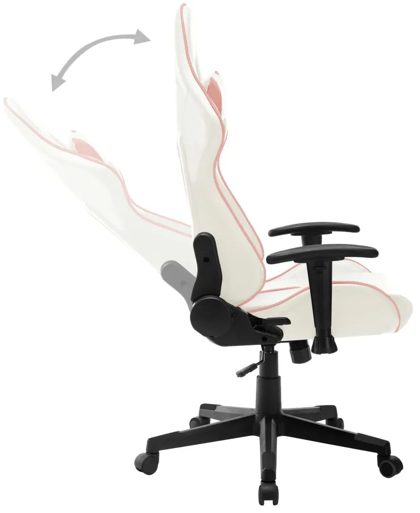Cadeira de gaming couro artificial branco e cor-de-rosa