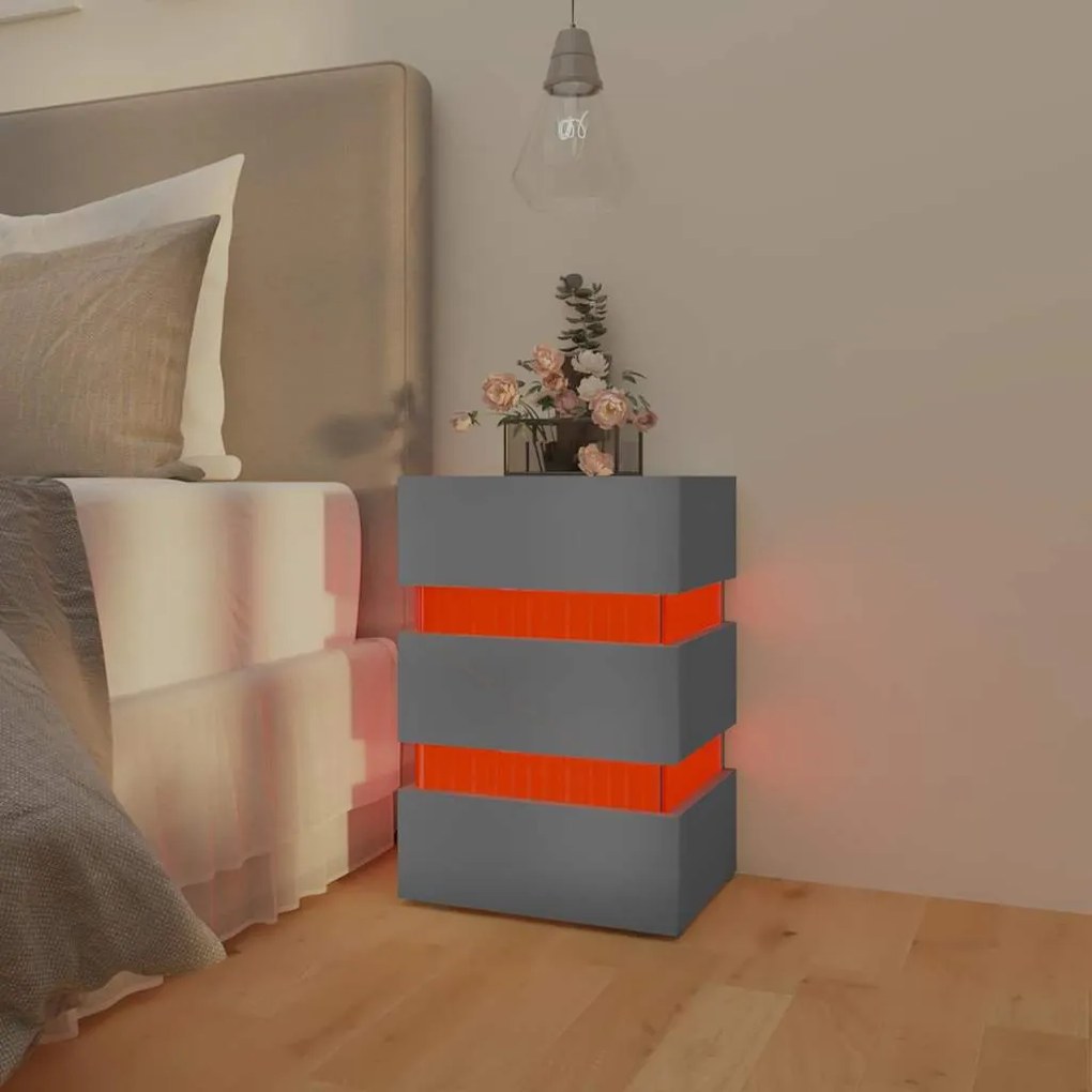 Mesa de cabeceira c/ luzes LED derivados de madeira cinza
