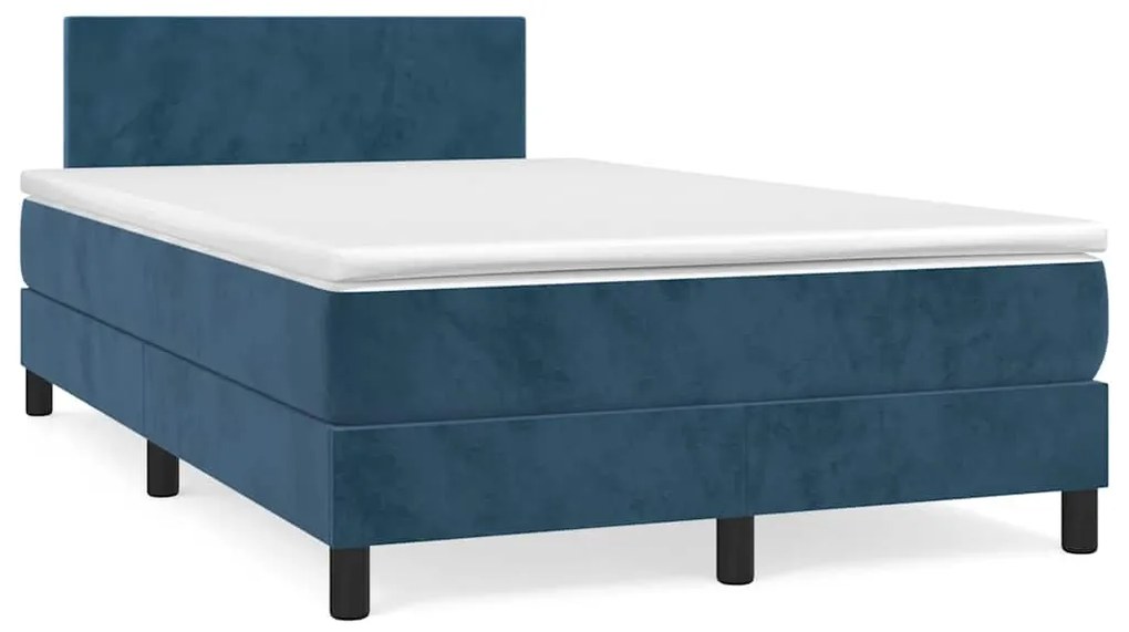 Cama box spring colchão LED 120x190cm couro artif. azul-escuro