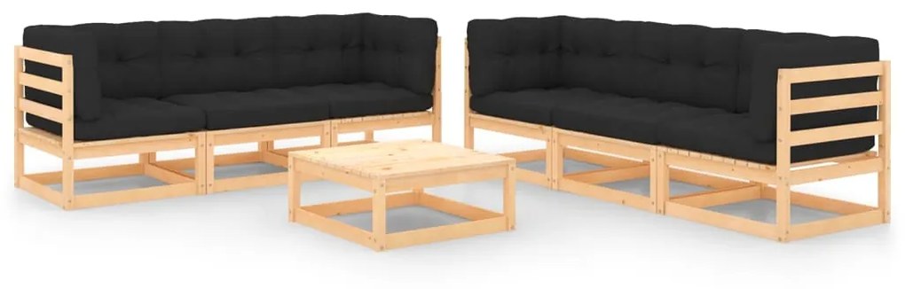 vidaXL 7 pcs conjunto lounge de jardim c/ almofadões pinho maciço