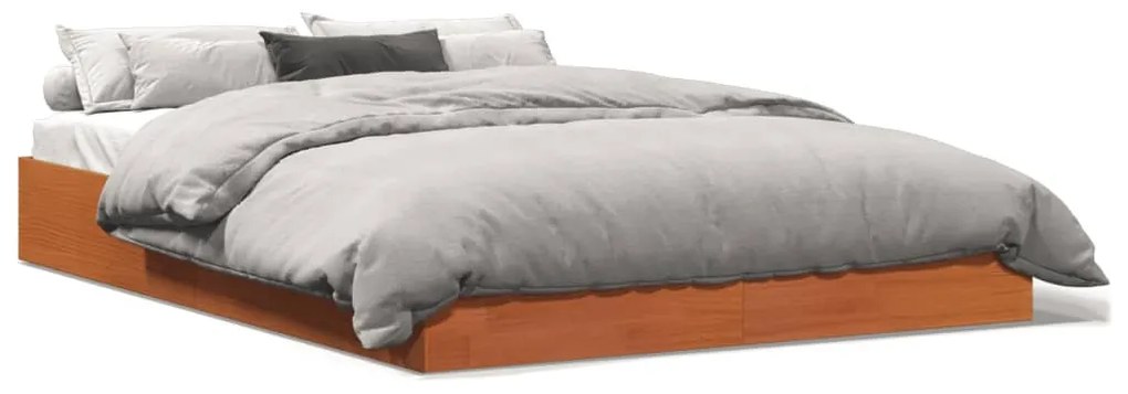 Estrutura de cama 120x190 cm madeira pinho maciça castanho cera