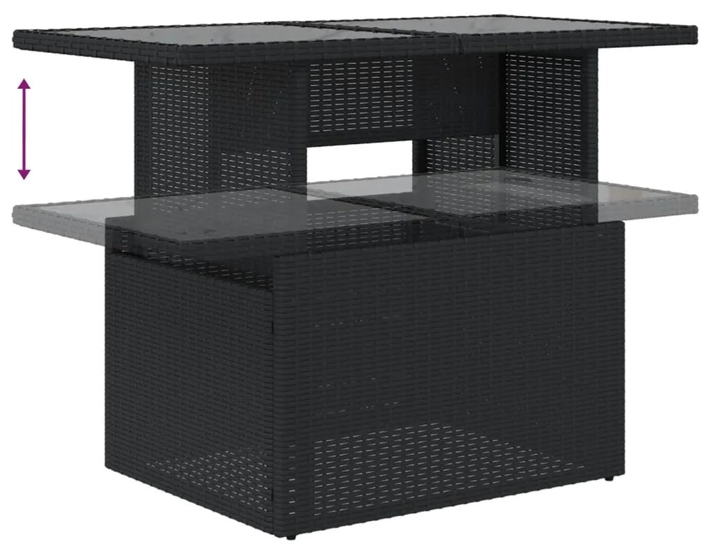 Mesa de jardim com tampo de vidro 100x55x73 cm vime PE preto