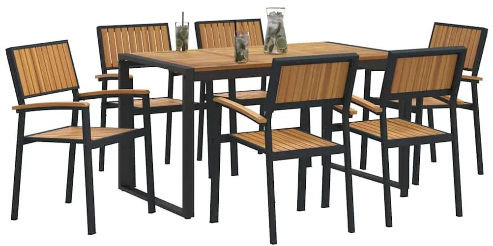 Conjunto de Jantar de 7 Peças em Madeira Sólida de Acácia e Metal