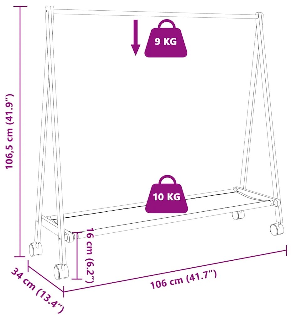 Cabide com prateleiras e rodas 106x34x106,5 cm bambu