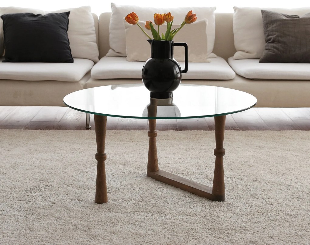 Mesa de Café Yuvarlak Cam Orta Sehpa S301 – Nogueira – 80x41x80 cm