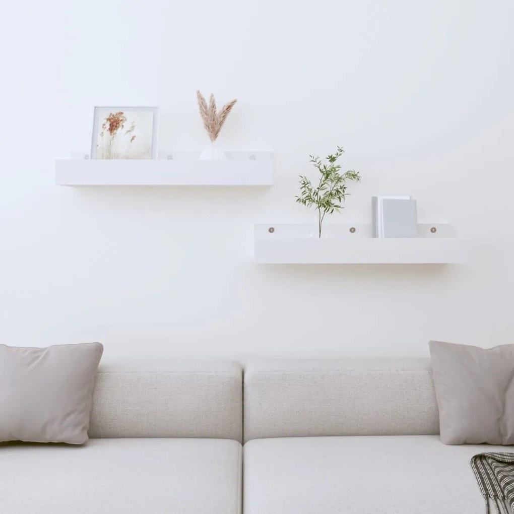 vidaXL Prateleiras de parede 2 pcs 50x12x9 cm pinho maciço branco